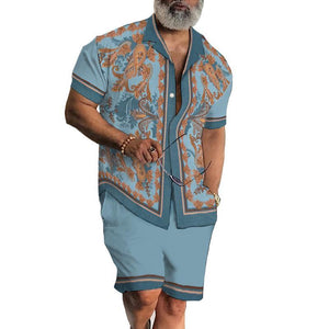 Men's Vintage Perris Lapel Short Sleeve Two-Piece Set