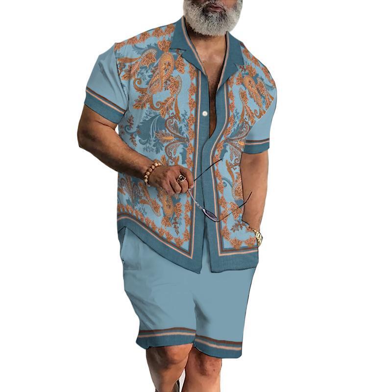 Zweiteiliges Set mit kurzen Ärmeln und Perris-Revers für Herren im Vintage-Stil