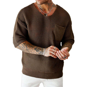 Herren-Strickpullover mit lockeren Taschen und kurzen Ärmeln