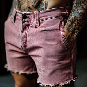Einfache Vintage-Jeansshorts für Herren mit rohen Kanten