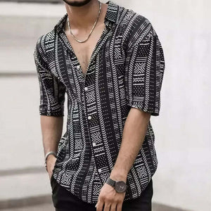 Men's Casual Retro Print Short Sleeve Shirt