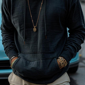 Herren Retro Solid Kängurutasche Hoodie