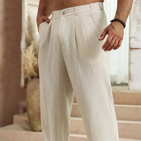Lässige, einfarbige, elastische Strandhose aus Baumwolle und Leinen für Herren 