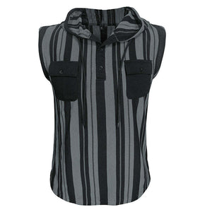 Men's Casual Striped Sleeveless Hooded Tank Top