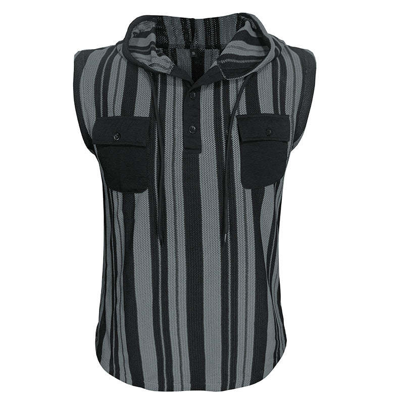 Lässiges, gestreiftes, ärmelloses Tanktop mit Kapuze für Herren