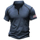 Men's T-Shirt 1/4 Zip American Flag Vacation Short Sleeve Pullover Blue polo