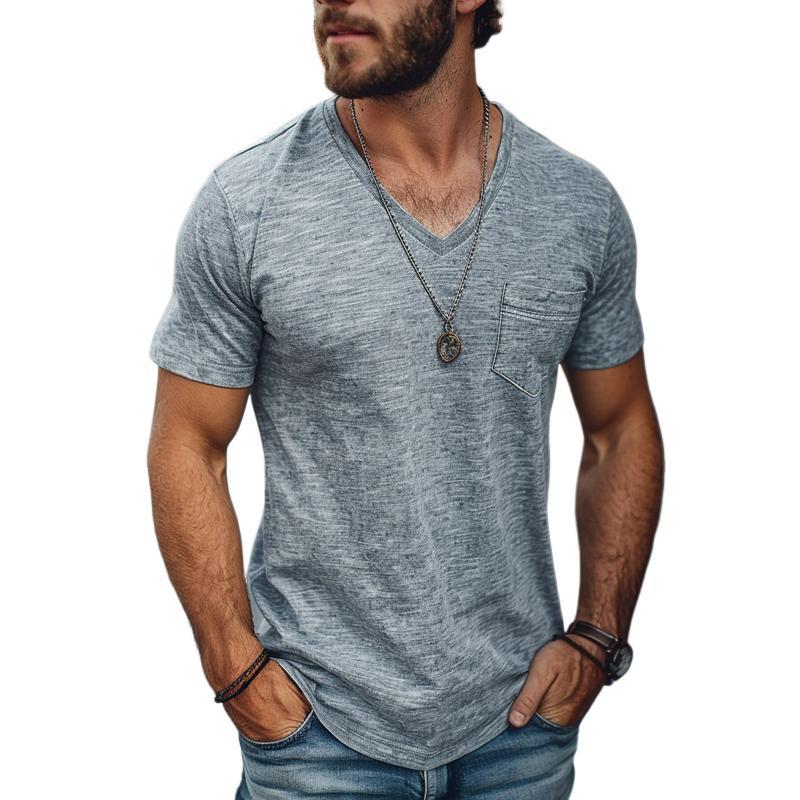 Lässiges Herren-T-Shirt aus Baumwollmischung mit V-Ausschnitt und kurzen Ärmeln