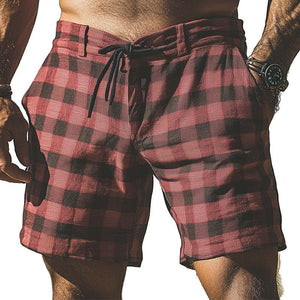 Herren Frühlingsmode Plaid Leinen Casual Sport Shorts