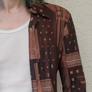 Herren Retro Casual Geometrischer Druck Revers Langarmhemd