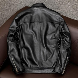 Men's Vintage Lapel Double Chest Pocket Leather Jacket