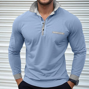 Langarm-Poloshirt mit Revers und Colorblock-Muster für Herren
