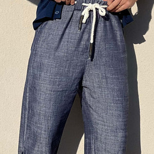 Lässige Freizeithose aus Baumwolle und Leinen mit elastischer Taille für Herren