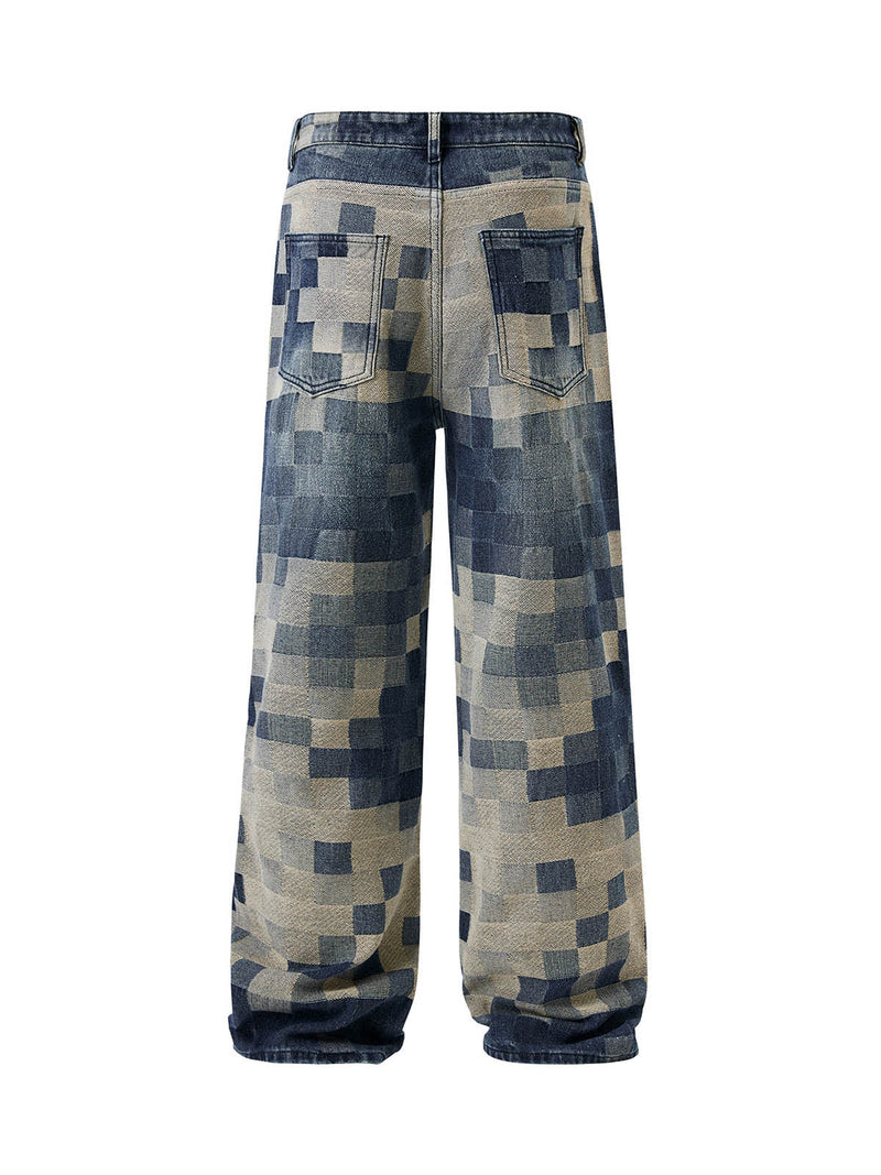 Checkerboard Jacquard Wide Leg Jeans