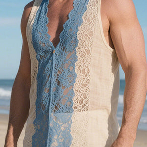 Men's Spring Fashion Lace Splicing Thin Tank Top