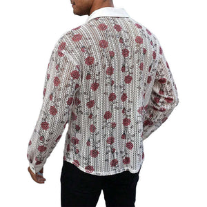 Herren-Strickhemd mit langen Ärmeln aus Rosenjacquard