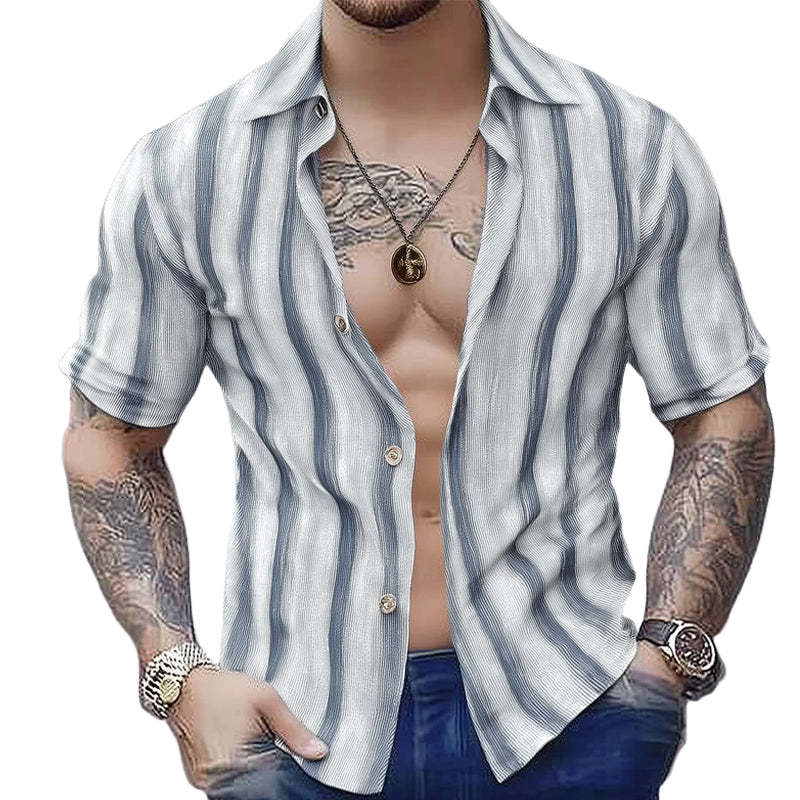 Herren Sommer Komfort Gestreiftes Casual Kurzarmhemd
