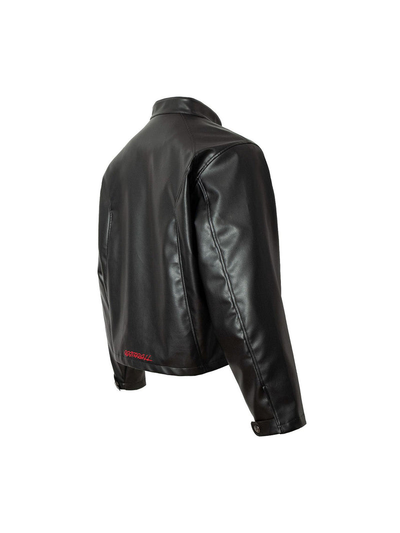 Plaid Stitching Motorcycle Leather Jacket