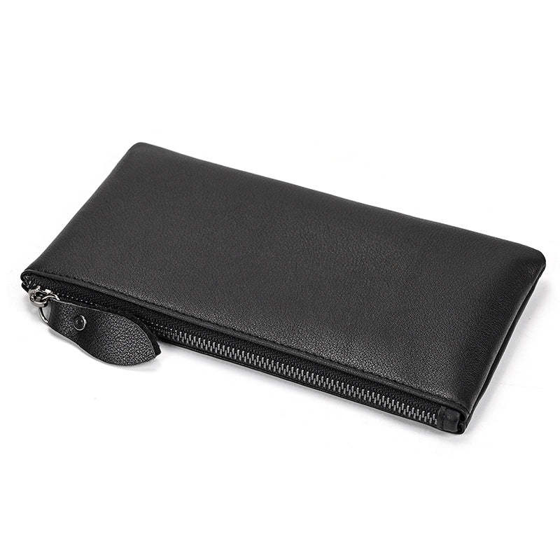 Herren Vintage Crazy Horse Leder Große Kapazität Reißverschluss Lange Brieftasche 