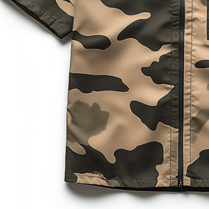 Men's Retro Casual Camouflage Print Lapel Zipper Short Sleeve Shirt