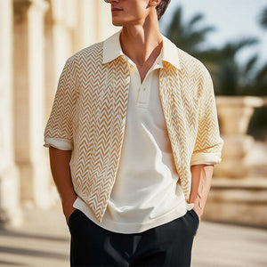 Herren Orange Frühling und Herbst Revers Casual Strickjacke