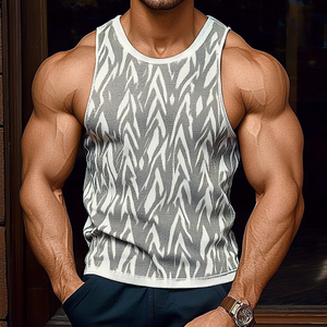 Men's Casual Round Neck Slim Fit Jacquard Knitted Tank Top