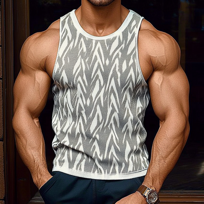 Lässiges, schmal geschnittenes Jacquard-Strick-Tanktop für Herren mit Rundhalsausschnitt