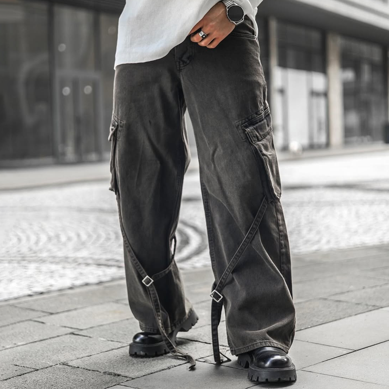 Herrenmode verwaschene, lockere Jeans mit mehreren Taschen