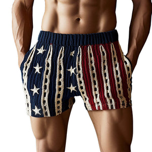 Men's Western Retro Star Embroidery Woven Casual Sports Shorts