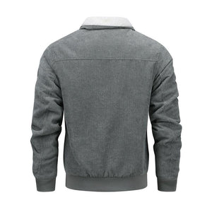 Lässige Herrenjacke aus Cord mit Revers und verdickter Lammwolle mit mehreren Taschen und Reißverschluss