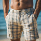 Men's Spring Fashion Plaid Linen Casual Sports Shorts