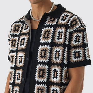 Herren Frühling und Sommer Mode Casual Hollow Gestrickt Kurzarm T-Shirt Shorts Set