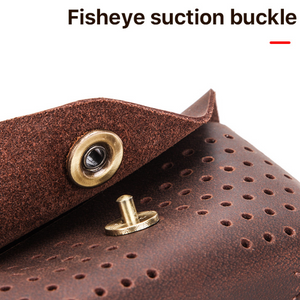 Men's Portable Top Layer Cowhide Hollow Glasses Storage Bag