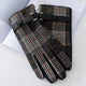 Men's Plaid Plush Warm Touch Screen PU Leather Gloves