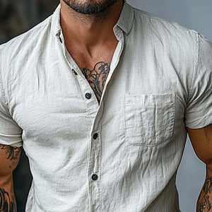 Men's Casual Solid Color Cotton Short Sleeve Shirt