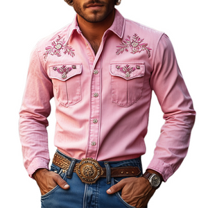 Men's American Retro Western Style Embroidered Long Sleeve Shirt