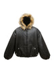 Rivet Pocket Fur Hooded Fleece Leather Jacket