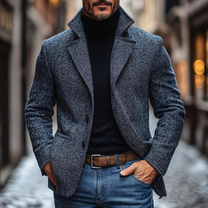 Einreihiger Vintage-Blazer mit Fischgrätenmuster und Revers für Herren