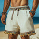 Sommer-Shorts aus Baumwolle und Leinen mit Retro-Stickerei für Herren