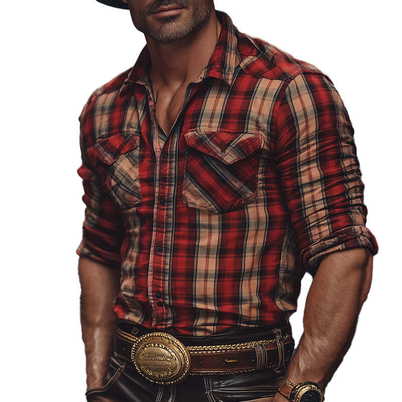 Men's Retro Fashion Casual Long Sleeve Plaid Shirt