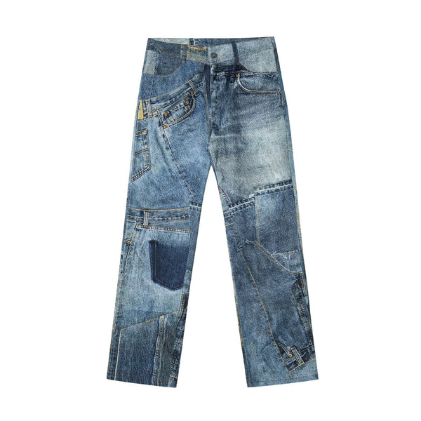 Street Hip-Hop Deconstructed Print Jeans