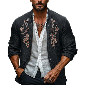 Men's Cotton And Linen Vintage Embroidered Cardigan Jacket