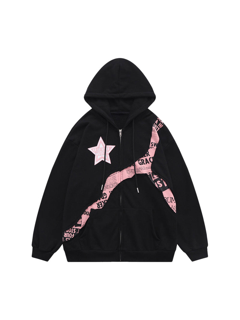 Star Stitching Cardigan Hooded Sweatshirt