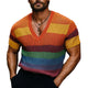 Men's Rainbow Knit V-Neck Short Sleeve Sweater T-Shirt