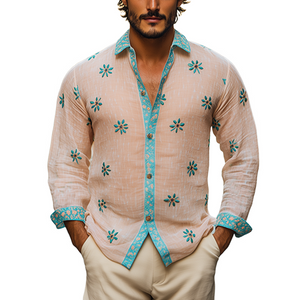 Men's Spring Fashion Premium Ramie Embroidery Long Sleeve Shirt