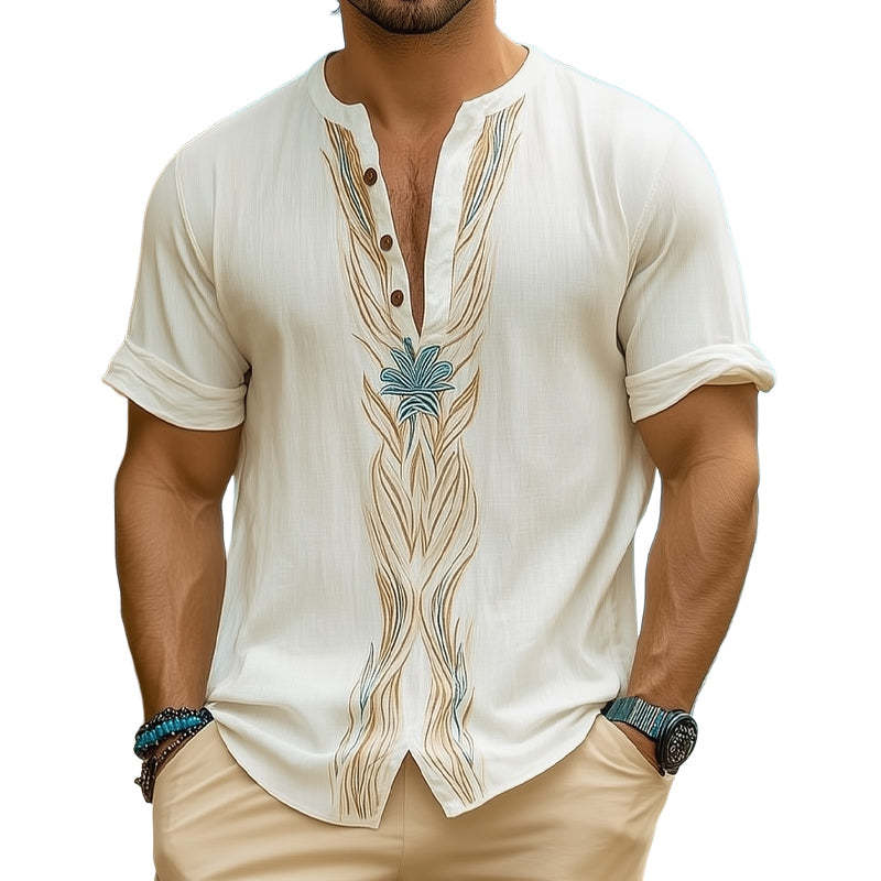 Men's Summer V-neck Fresh Printed Casual T-shirt