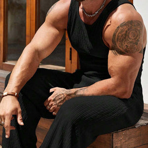 Zweiteiliges Strand-Set aus Tanktop und Hose in Volltonfarbe für Herren