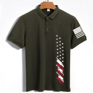 Schnelltrocknendes Poloshirt für Herren mit USA-Flaggen-Print für den Außenbereich, Sonnenschutz (LSF 40+)