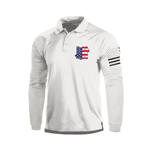 Poloshirt mit langem Arm und USA-Flagge im 1/4-Knopf-Raglan-Design