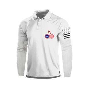 Kirsche USA Flagge 1/4 Knopf Raglan Langarm Poloshirt