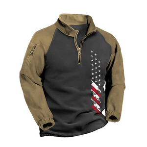 USA FLAGGE FLEECE KONTRASTFARBE RAGLAN-SWEATSHIRT MIT REISSVERSCHLUSS UND GRAFISCHER TASCHE